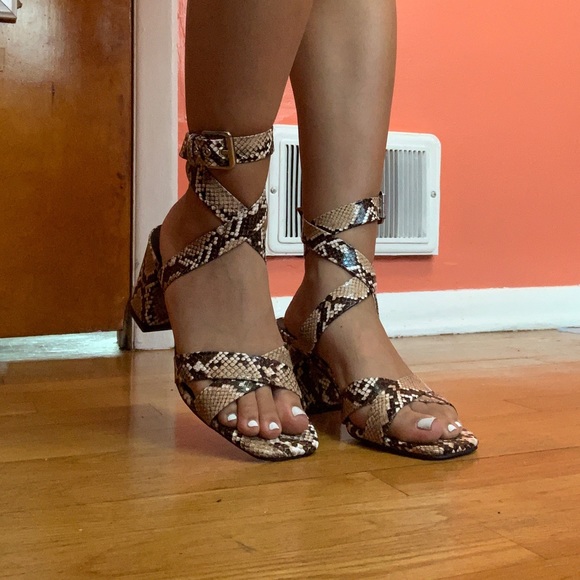 Snakeskin strappy heeled sandals - Picture 6 of 6